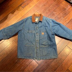Vtg 90s Carhartt C59 DST Denim Blanket Lined Chore Coat 2XL USA Jacket